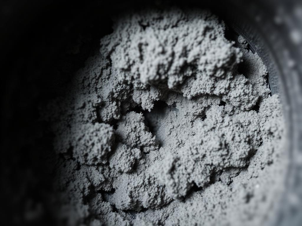 Dryer vent before cleaning, packed with lint